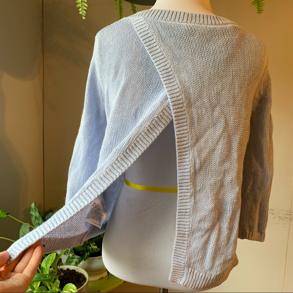 DONATING SOON! Banana Republic Light Blue Open Back 3/4 Sleeve Sweater Sz SP